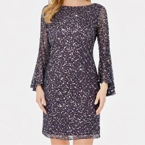 NWT Pisarro Nights ‘Bell Sleeve Sequin Sheath Dress’ in “Eggplant” Purple Sz 2P